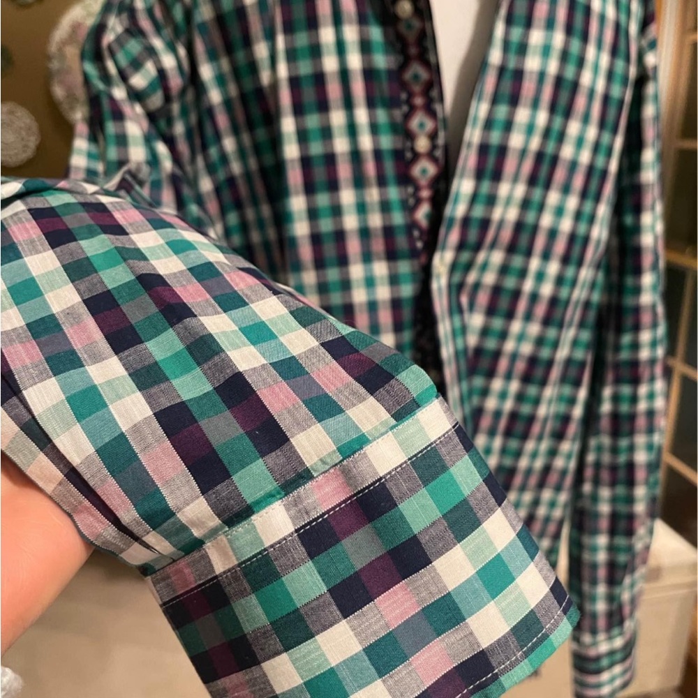 Inserch Icon Classic Sm Checkered Button Up Men’s Dress Shirt LG Jaquard Cotton